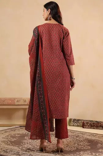 Women Ethnic Motifs Printed Cotton Kurta with Trousers & Dupatta
