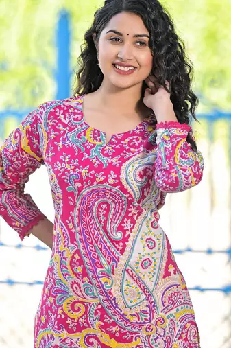 Paisley Printed Pure Cotton Straight Kurta With Trousers
