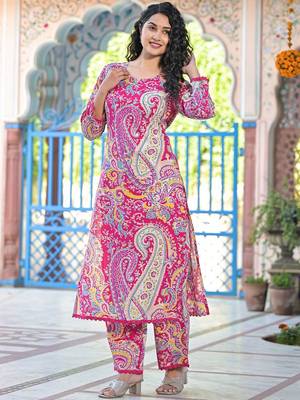 Paisley Printed Pure Cotton Straight Kurta With Trousers 4