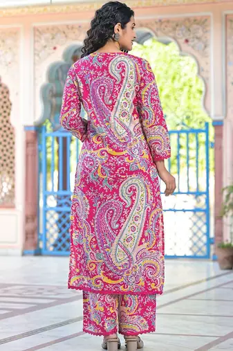 Paisley Printed Pure Cotton Straight Kurta With Trousers