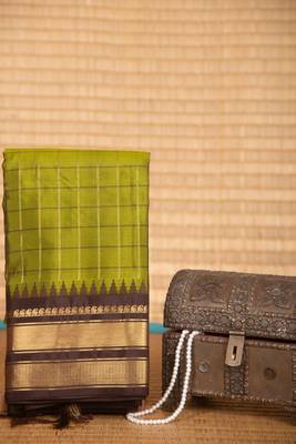 Sheen green and coffee brown touch silk saree with blouse 1