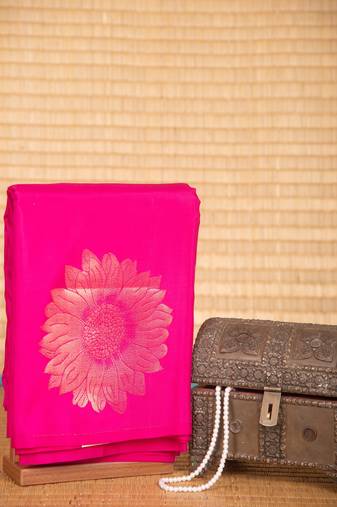 Shocking pink borderless pure touch silk saree