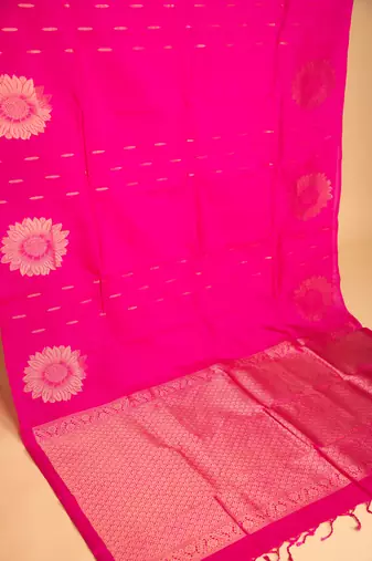 Shocking pink borderless pure touch silk saree