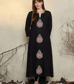 Ethnic Motifs Embroidered Mandarin Collar A-Line Thread Work Kurta With Trouser