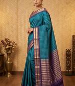 Peacock blue and  touch silk saree with blouse
