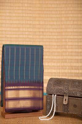 Peacock blue and  touch silk saree with blouse 2