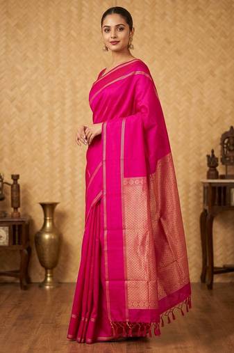 Deep pink touch silk saree with blouse