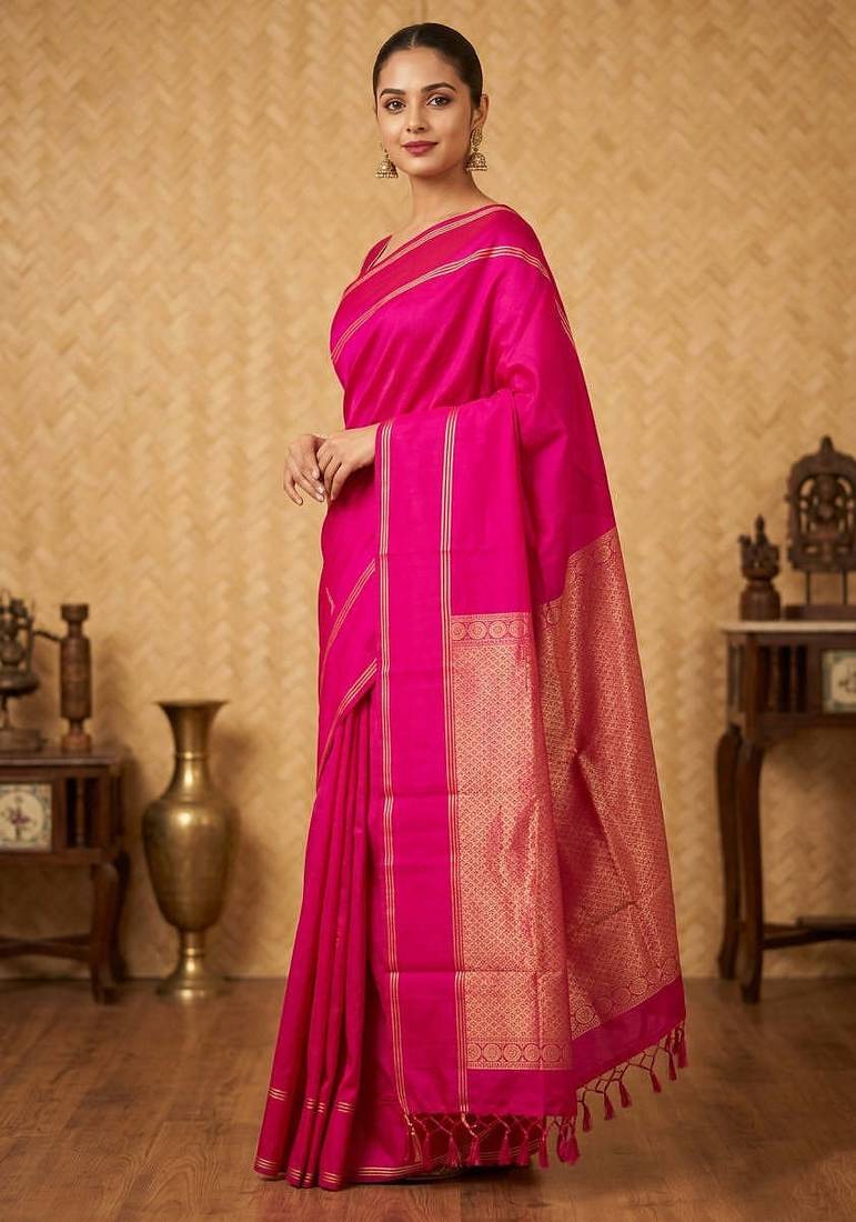 Deep pink touch silk saree with blouse