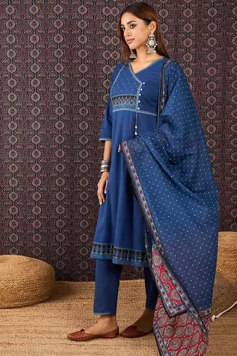 Women Ethnic Motifs Printed Pure Cotton Kurta with Trouser & Dupatta