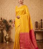 Ducky yellow and pink touch silk saree with blouse