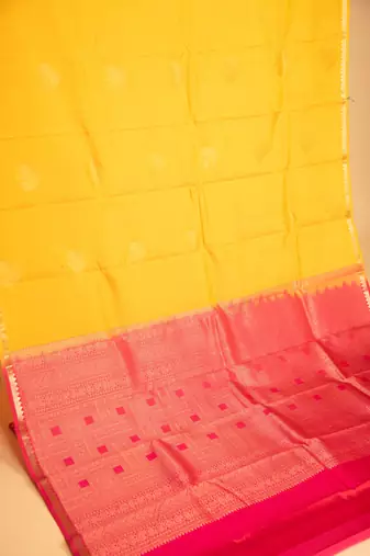 Ducky yellow and pink touch silk saree with blouse
