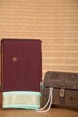 Maroon and mint green semi silk saree with blouse 1