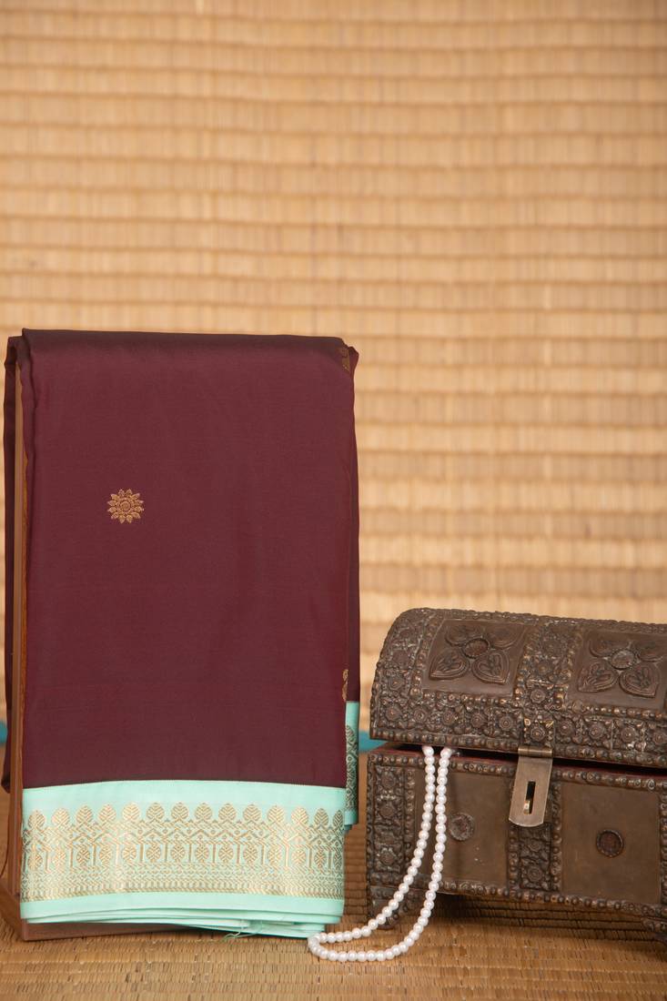Maroon and mint green semi silk saree with blouse