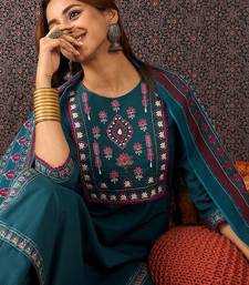 Floral Embroidered Thread Work Pure Cotton Straight Kurta With Trouser & Dupatta