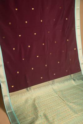 Maroon and mint green semi silk saree with blouse 2