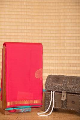 Ruby pink and turquoise pure touch silk saree 1