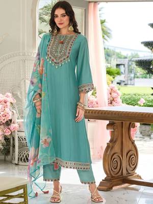 Ethnic Motifs Embroidered Regular Mirror Work Kurta With Trousers & Dupatta 1