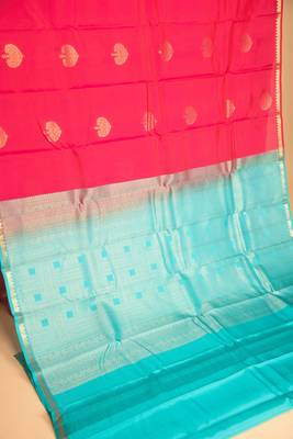 Ruby pink and turquoise pure touch silk saree 2