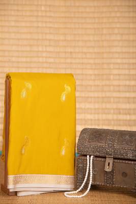 Olive yellow and cloud grey semi silk saree with blouse 1