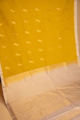 Olive yellow and cloud grey semi silk saree with blouse 2