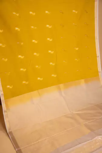 Olive yellow and cloud grey semi silk saree with blouse