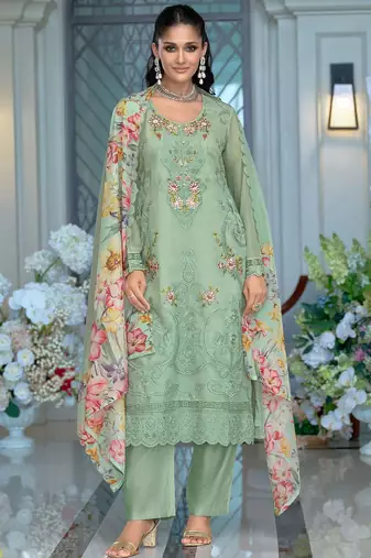 Women Floral Embroidered Thread Work Kurta with Trousers & Dupatta