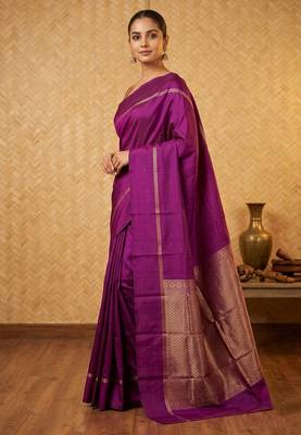 French violet touch silk saree with blouse 1