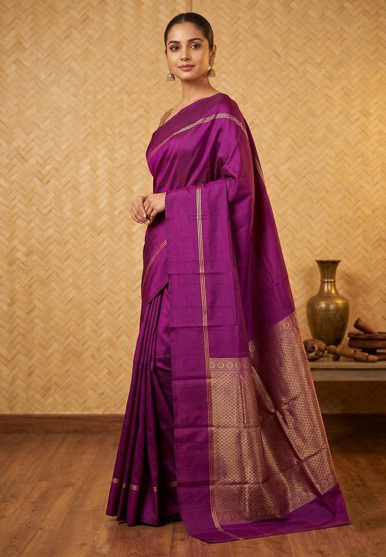 French violet touch silk saree with blouse