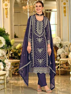 Ethnic Motifs Embroidered Sequinned Kurta with Trousers & Dupatta 1