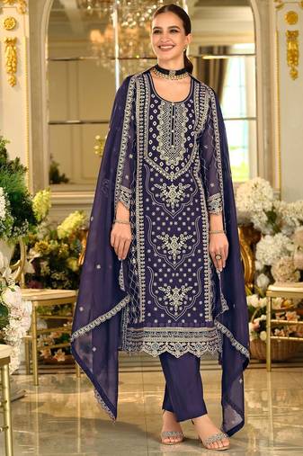 Ethnic Motifs Embroidered Sequinned Kurta with Trousers & Dupatta