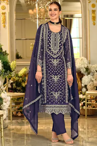 Ethnic Motifs Embroidered Sequinned Kurta with Trousers & Dupatta