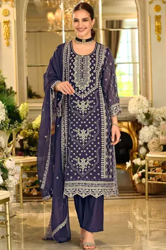 Ethnic Motifs Embroidered Sequinned Kurta with Trousers & Dupatta