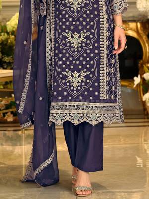 Ethnic Motifs Embroidered Sequinned Kurta with Trousers & Dupatta 7