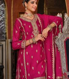 Adults-Women Woven Design Embroidered Kurta with Palazzos & Dupatta