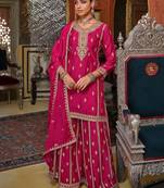 Adults-Women Woven Design Embroidered Kurta with Palazzos & Dupatta