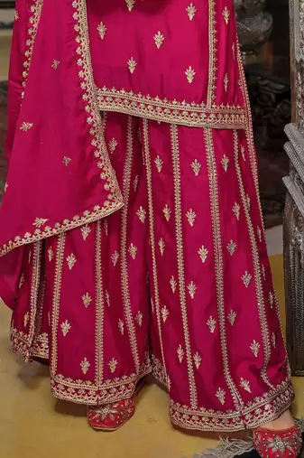 Adults-Women Woven Design Embroidered Kurta with Palazzos & Dupatta