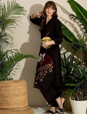 Geometric Printed V-Neck Pure Cotton Straight Kurta With Palazzos 3