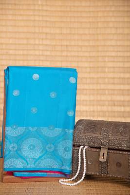 Azure blue and pink designer touch silk saree with blouse 2