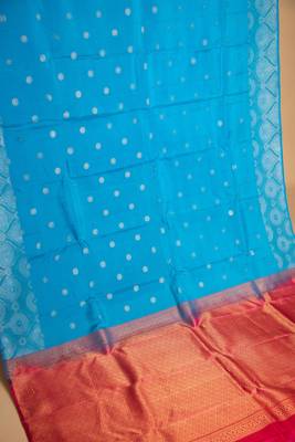 Azure blue and pink designer touch silk saree with blouse 3