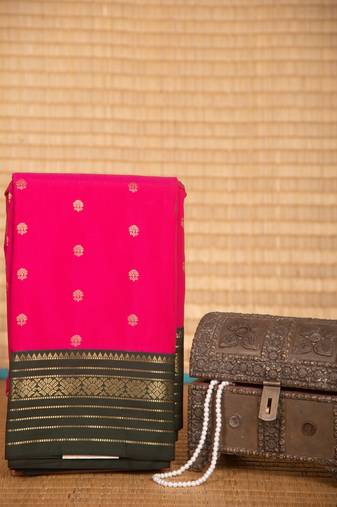 Strawberry pink and green semi silk saree with blouse