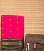 Strawberry pink and green semi silk saree with blouse