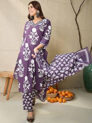 Women Ethnic Motifs Printed Mirror Work  Cotton Kurta with Trousers & Dupatta 1