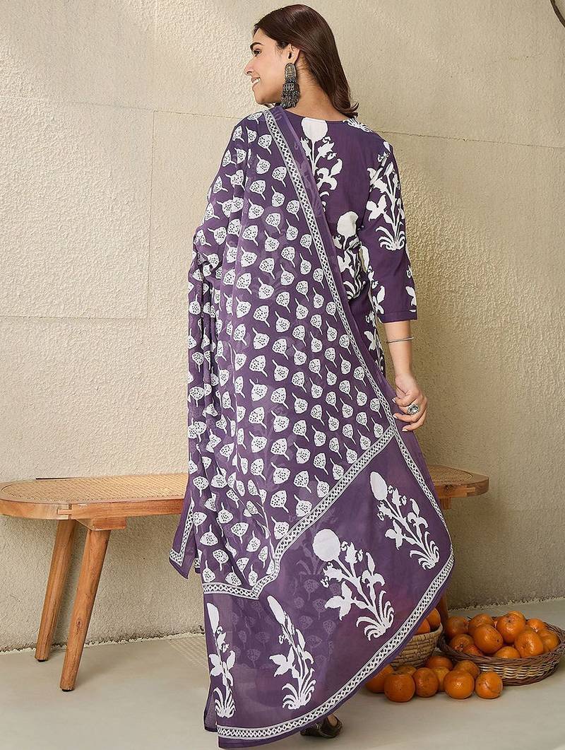 Women Ethnic Motifs Printed Mirror Work  Cotton Kurta with Trousers & Dupatta