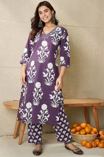 Women Ethnic Motifs Printed Mirror Work Pure Cotton Kurta with Trousers & Dupatta