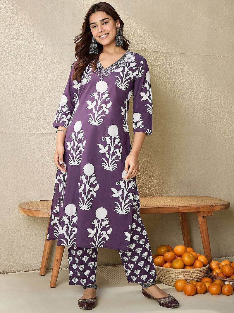 Women Ethnic Motifs Printed Mirror Work  Cotton Kurta with Trousers & Dupatta