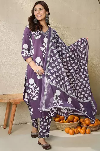 Women Ethnic Motifs Printed Mirror Work Pure Cotton Kurta with Trousers & Dupatta