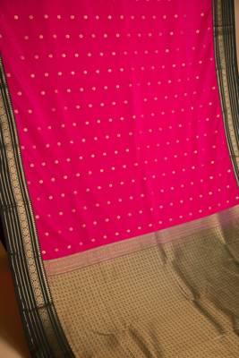 Strawberry pink and green semi silk saree with blouse 2