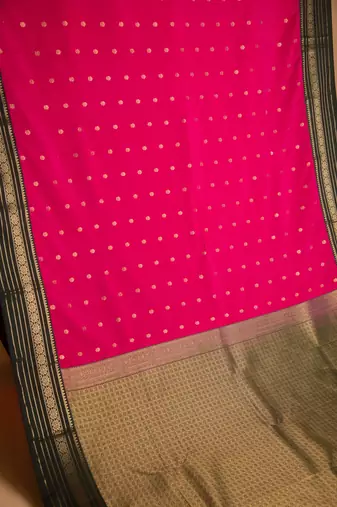 Strawberry pink and green semi silk saree with blouse