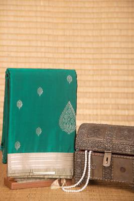 Emerald green and artichoke green semi silk saree with blouse 1