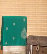 Emerald green and artichoke green semi silk saree with blouse